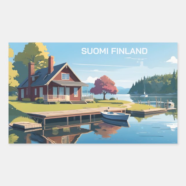 Pegatina Rectangular Ilustracion Natural de Finlandia (Anverso)