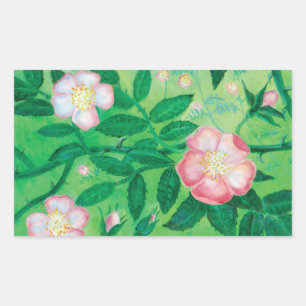 Pegatina Rectangular Ilustracion Rosa salvaje rosado