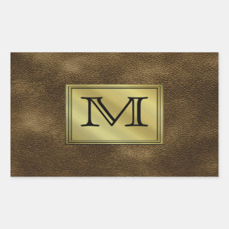 Pegatina Rectangular Imagen de Monograma Personalizado impresa. Marron.