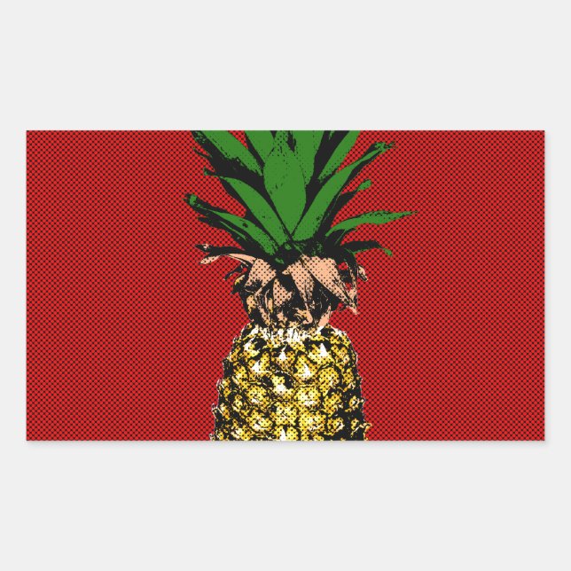Pegatina Rectangular Imagen de Pineapple Newsprint (Anverso)
