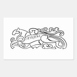 Pegatina Rectangular Imagen gráfica en blanco y negro de los Caballos N