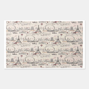 Pegatina Rectangular Imágenes negras y blancas del vintage de Europa