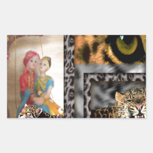 Pegatina Rectangular Impresión artística de tigre y pareja