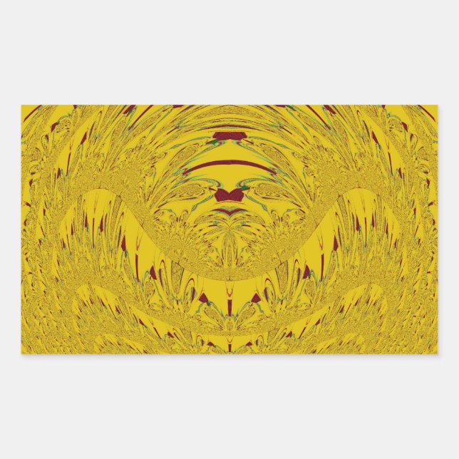 Pegatina Rectangular Impresión de arte de cabeza de león dorado (Anverso)