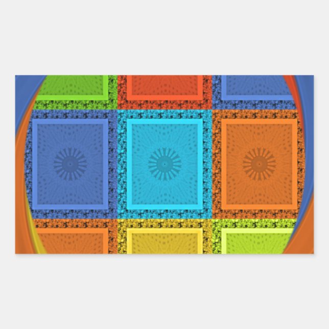 Pegatina Rectangular Impresión de Arte de Torbellino de Cuadrícula (Anverso)