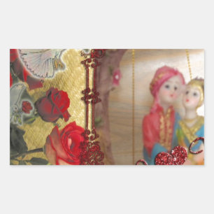 Pegatina Rectangular Impresión de arte gráfico con retrato de muñeca bo