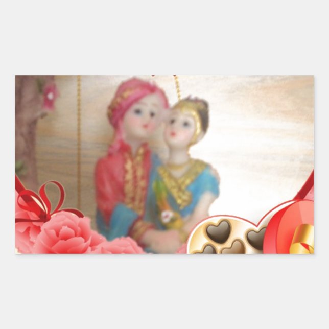Pegatina Rectangular Impresión de arte romántico del corazón del amor (Anverso)