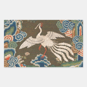 Pegatina Rectangular Impresión de bordado de seda de pájaro blanco chin