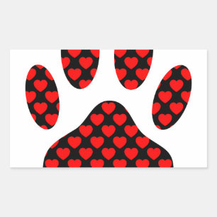 Pegatina Rectangular Impresión de garras de perro con corazón