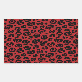 Pegatina Rectangular Impresión de leopardo negro rojo