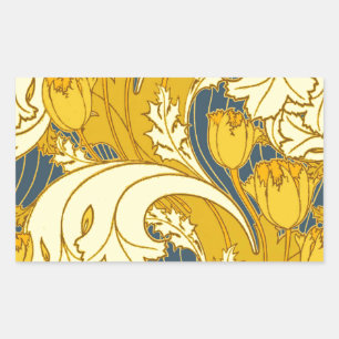 Pegatina Rectangular Impresión de patrón de tulipán: Arte Nouveau azul 