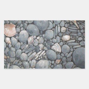 Pegatina Rectangular Impresión de pintura de guijarros y conchas de pla