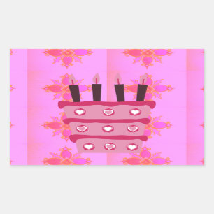 Pegatina Rectangular Impresión de tarta de cumpleaños rosada