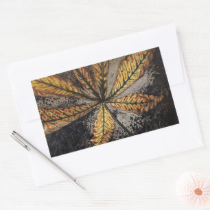 Pegatina Rectangular Impresión vintage de hoja de castaño de otoño Art