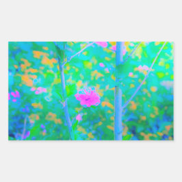 Pegatina Rectangular Impresionante paisaje azul con flor rosa