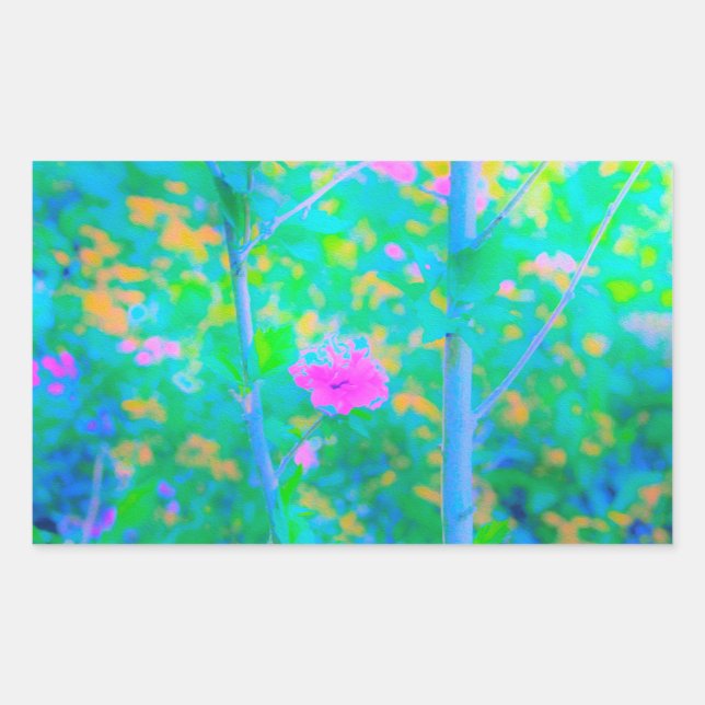 Pegatina Rectangular Impresionante paisaje azul con flor rosa (Anverso)