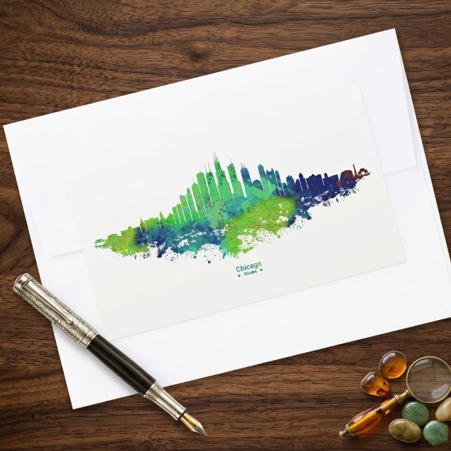 Pegatina Rectangular Impresiones de Arte de Acuarela del Horizonte de C (Chicago Skyline Watercolor Blue & Lime Art Prints. Rectangular Sticker)