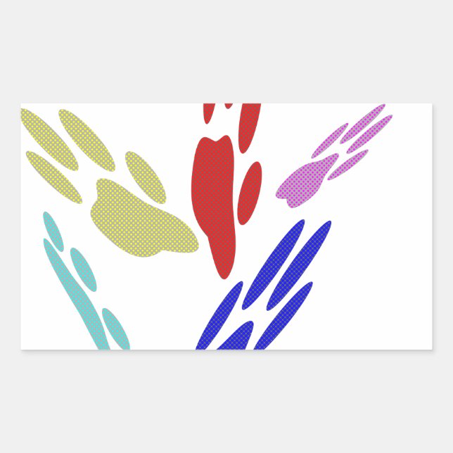 Pegatina Rectangular Impresiones de pata de perro con puntos de polka (Anverso)