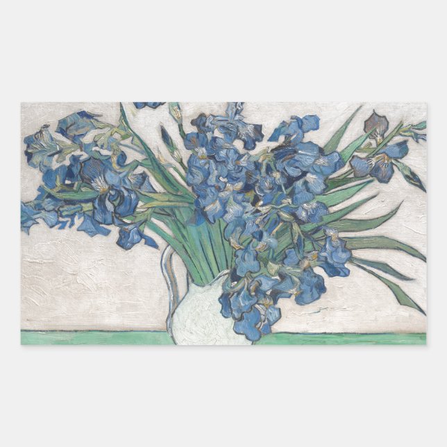 Pegatina Rectangular Impresionismo de la pintura Van Gogh Iris Vase (Anverso)