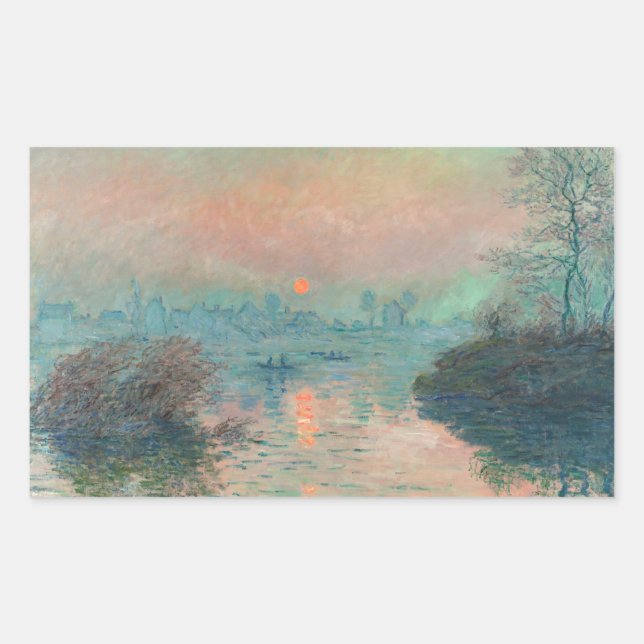Pegatina Rectangular Impresionismo de Monet Sunset Seine Bella Artes (Anverso)