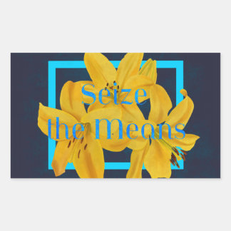 Pegatina Rectangular Incautar los medios con Lirio azul y amarillo