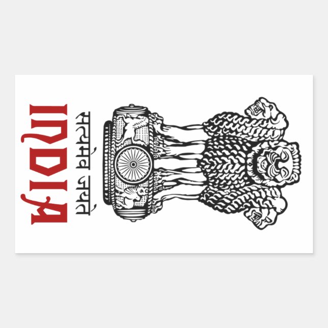 Pegatina Rectangular INDIA - sello/emblema/blazón/escudo de armas (Anverso)