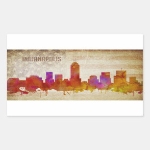 Pegatina Rectangular Indianapolis, EN horizonte de la ciudad de la