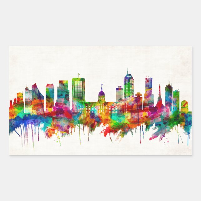 Pegatina Rectangular Indianapolis Indiana Skyline (Anverso)