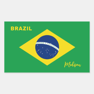 Pegatina Rectangular Indicador de nombre personalizado de Brasil
