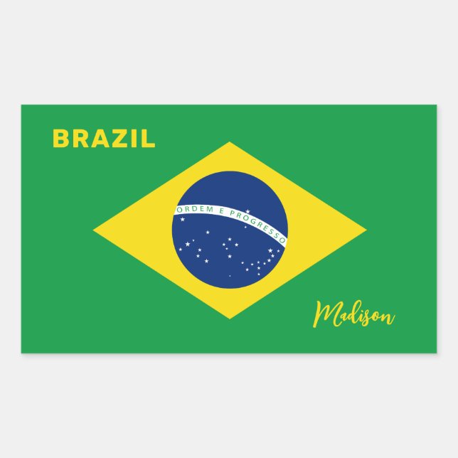 Pegatina Rectangular Indicador de nombre personalizado de Brasil (Anverso)