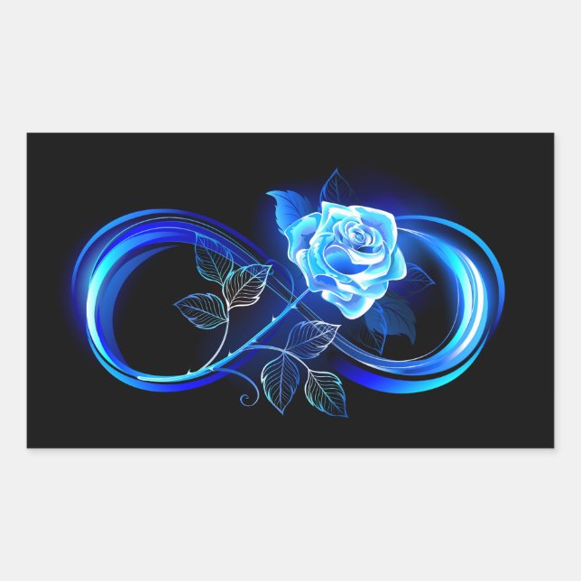 Pegatina Rectangular Infinito brillante con rosa azul (Anverso)
