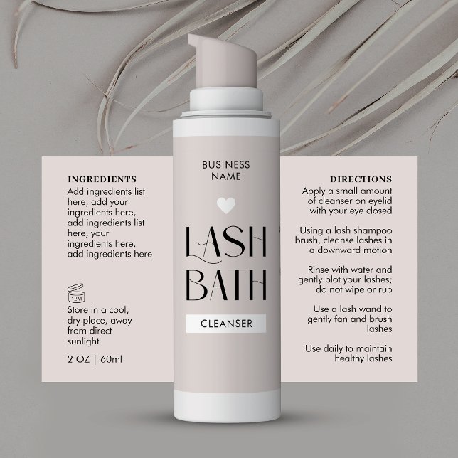 Pegatina Rectangular Ingredientes modernos de frascos de lavado de espu (Trendy Lash Bath Wrap Around Labels in a neutral taupe & white design with space for ingredients)