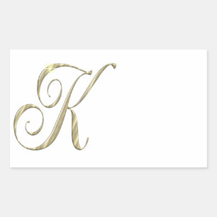 Pegatina Rectangular Iniciales del monograma K de oro