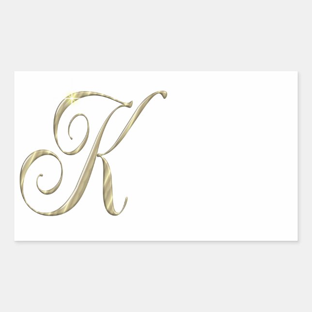 Pegatina Rectangular Iniciales del monograma K de oro (Anverso)