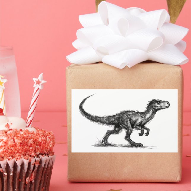 Pegatina Rectangular Ink Raptor Minimalist Dinosaur Illustration on  (Fiesta)