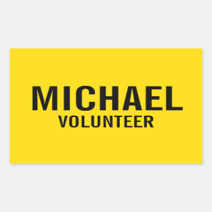 Pegatina Rectangular Insignia de voluntario amarillo con nombre persona