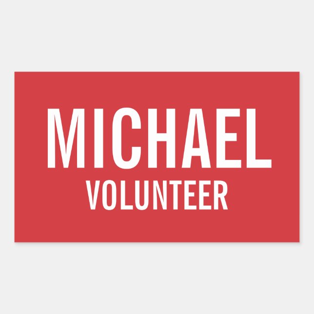 Pegatina Rectangular Insignia de voluntario rojo con nombre personaliza (Anverso)
