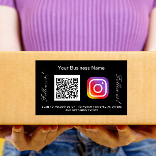 Pegatina Rectangular Instagram de código qr de nombre de negocio blanco