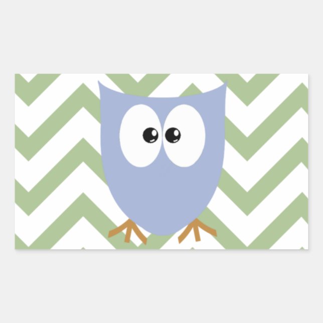 Pegatina Rectangular Invitación de Bebé Lechuza Azul (Anverso)