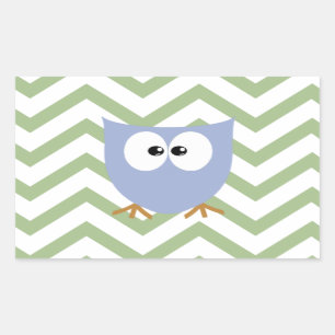 Pegatina Rectangular Invitación de Bebé Lechuza Azul