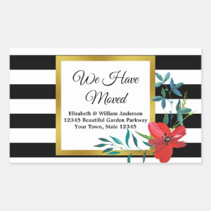 Pegatina Rectangular Invitación en movimiento en rayas en blanco y neg