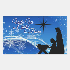 Pegatina Rectangular Isaiah 9:6 "un niño nace" Navidades Natividad