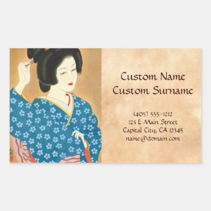 Pegatina Rectangular Ishida Waka Spring Sentimiento mujer japonesa