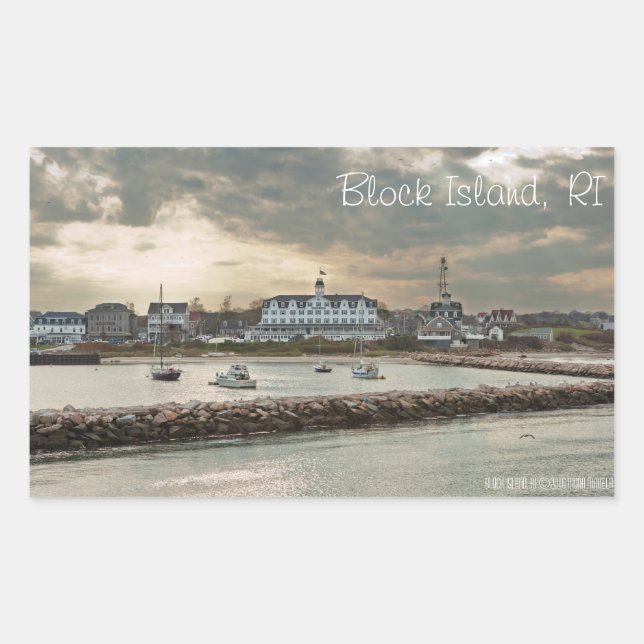 Pegatina Rectangular Isla Block, Isla Rhode (Anverso)