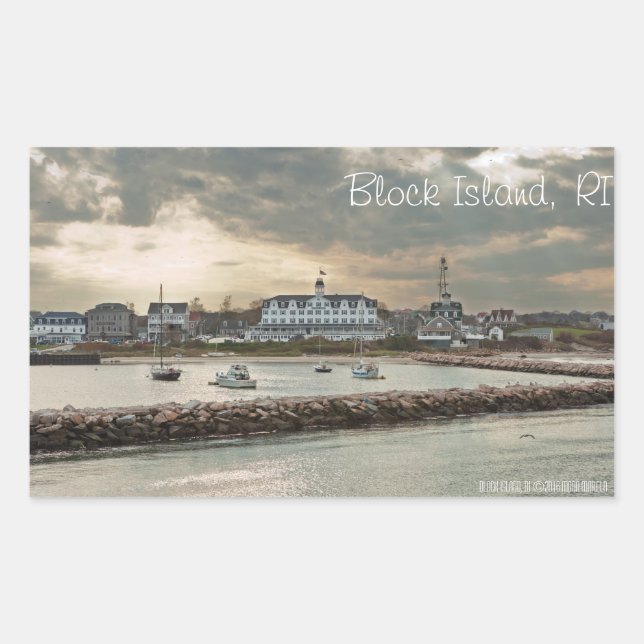 Pegatina Rectangular Isla Block, Isla Rhode (Anverso)