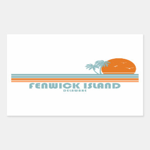 Pegatina Rectangular Isla Fenwick Delaware Sun Palm Trees
