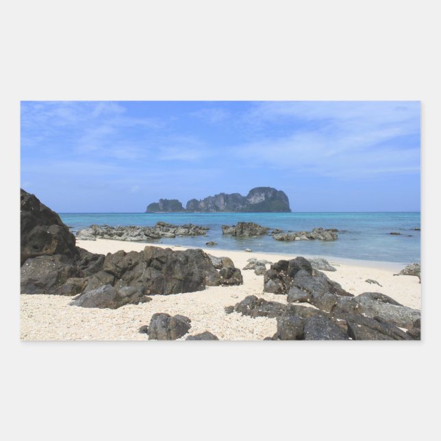 Pegatina Rectangular Isla tropical (Anverso)
