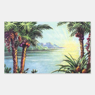 Pegatina Rectangular Isla Vintage