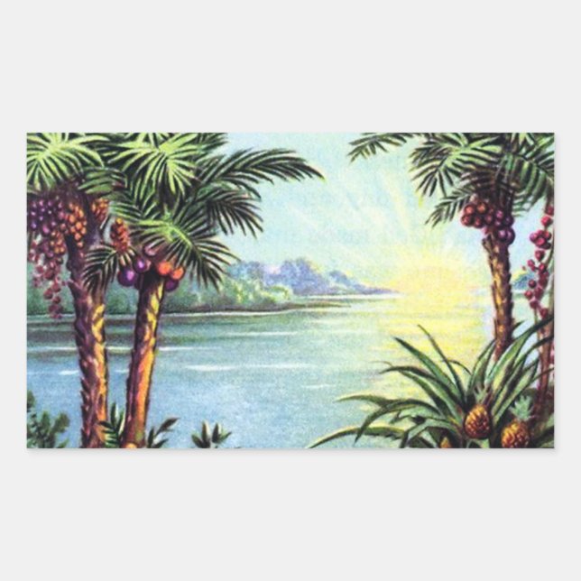 Pegatina Rectangular Isla Vintage (Anverso)