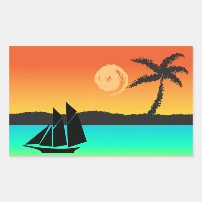 Pegatina Rectangular Island Sunset (Anverso)